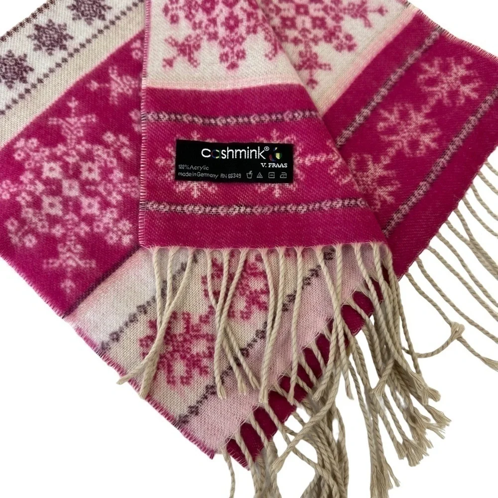 V. FRASS Cashmink Pink and Tan Pattern Scarf